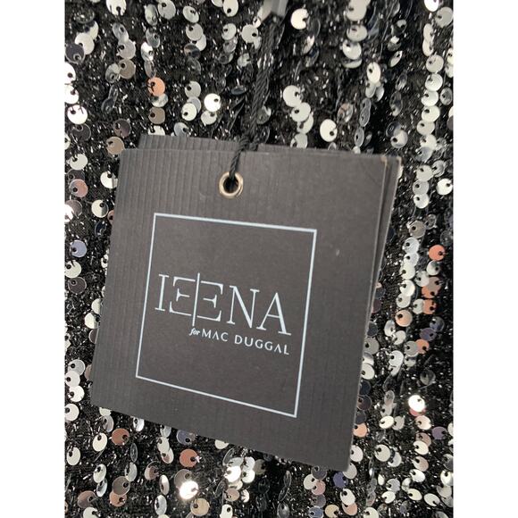 MAC DUGGAL Dress Size 16 Evening Gown Sequin NEW Black Silver V Neck Long Sleeve - Picture 3 of 7